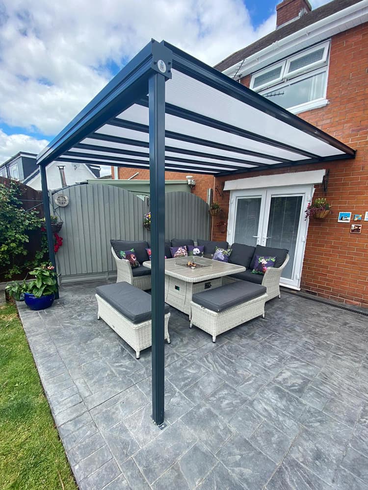 Luxury veranda outdoor seating area in UK garden