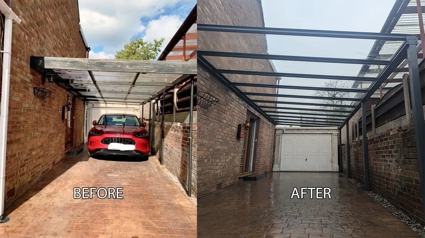modern aluminium carport UK driveway installation