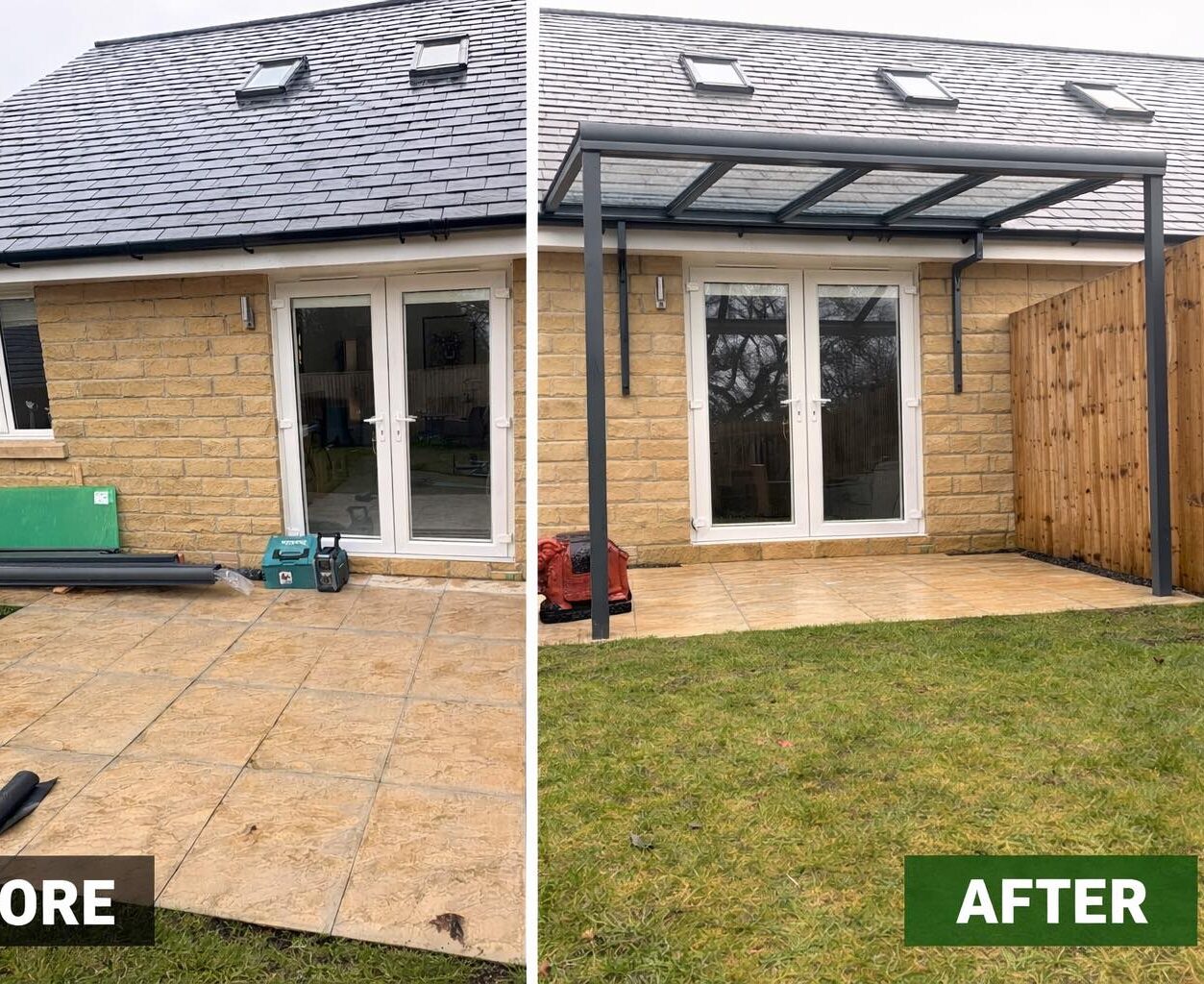 Modern aluminium garden canopy at UK home
