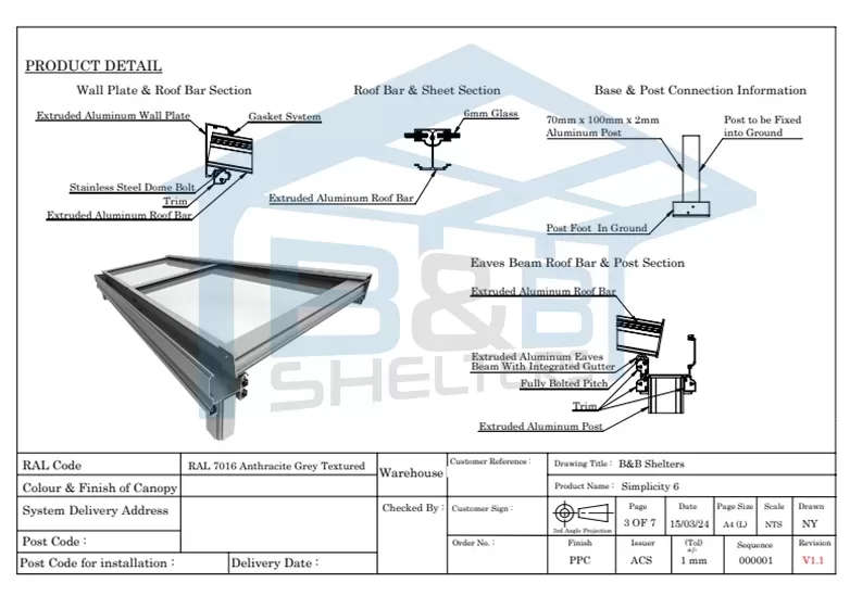 Vista 6 Aluminium Veranda - Detailed Technical CAD Drawing