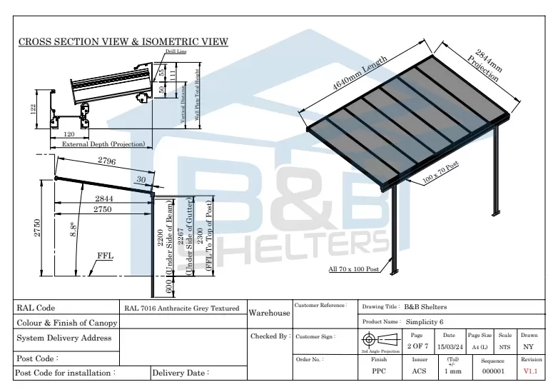 Vista 6 Aluminium Veranda Technical CAD Drawing