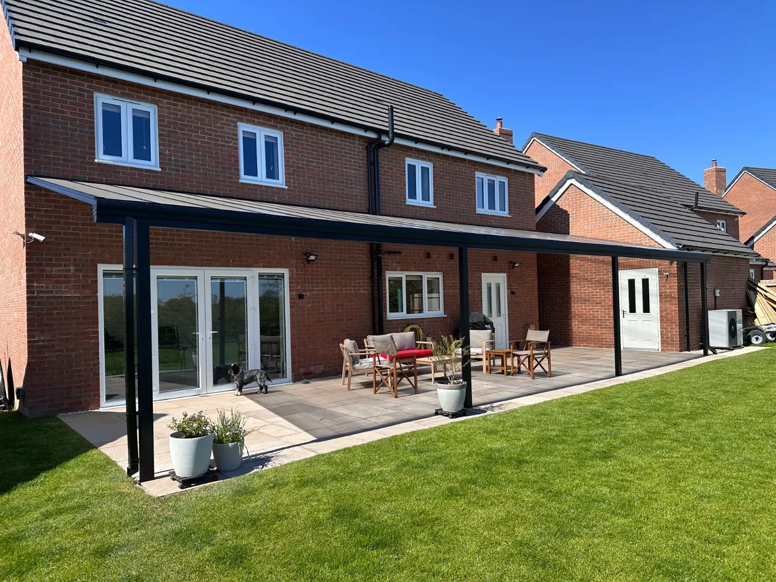 Modern aluminium canopy with polycarbonate roof